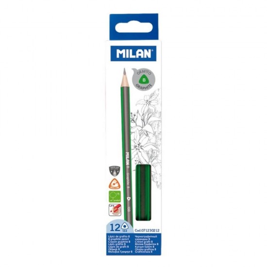 Set 12 Creioane Grafit MILAN, Mina B, Corp de Lemn Triunghiular, Creioane Desen B, Creioane Grafit B, Creioane B MILAN, Set Creioane Grafit, Creion B Grafit, Creioane pentru Schite si Grafica, Creioane Desen Tehnic