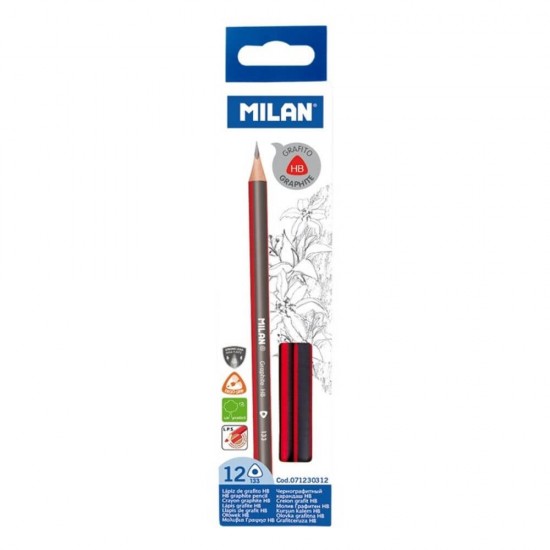 Set 12 Creioane Grafit MILAN, Mina HB, Corp de Lemn Triunghiular, Creioane Desen HB, Creioane Grafit HB, Creioane Mina HB MILAN, Set Creioane Grafit, Creion HB Grafit, Creioane pentru Schite si Grafica, Creioane Desen Tehnic