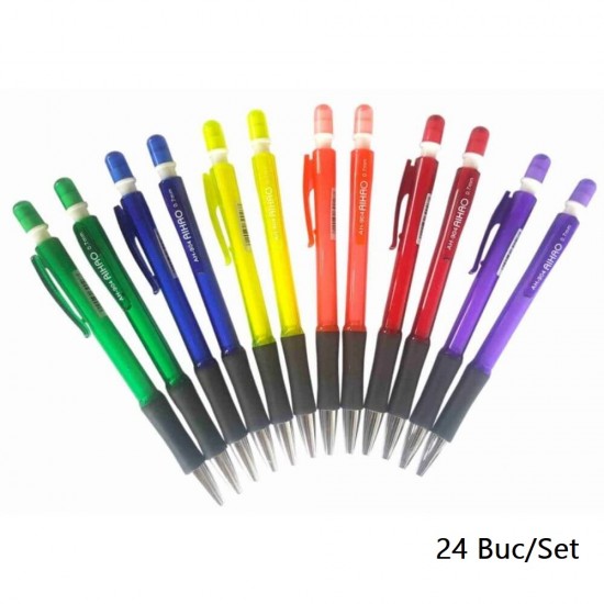 Set 24 Creioane Mecanice AIHAO, 0.7 mm, Corp de Plastic cu Radiera, Creioane Mecanice 0.7 mm, Creioane Mecanice cu Mecanism, Creioane Mecanice pentru Desen, Set Creioane Mecanice, Creion Mecanic, Creioane pentru Schite si Grafica, Creioane Desen Tehnic