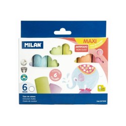 Creta Rotunda Colorata Maxi MILAN, 6 Buc/Set, Diametru 2.5 cm, Creta Asfalt, Creta pentru Desene Asfalt, Creta pentru Scoala, Set Crete, Crete Colorate, Creta Color Rotunda, Set Creta Scolara