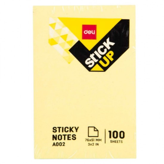 Set 100 Notite Adezive Deli Stick Up, 76x51 mm, Galbene, Bloc Notite Adezive, Notite Adezive la Bloc, Set de Notite Adezive, Sticky Notes, Post It Notes, Notite Sticky, Bloc de Notite Adezive, Notite Adezive Colorate, Notite Adezive Galbene