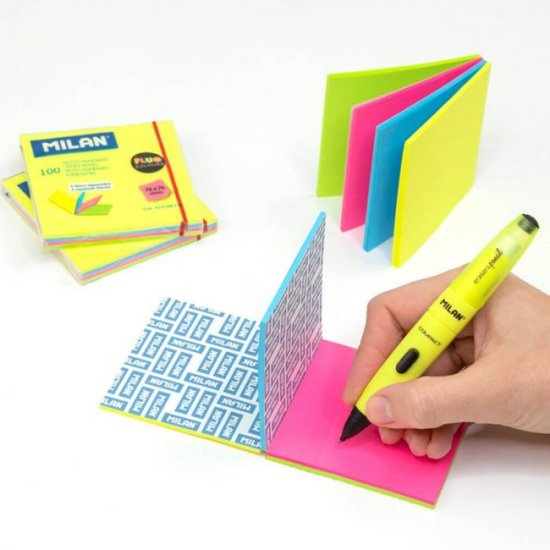 Notite Adezive Milan, Fluo, 100 File, 76x76 mm, 4 Culori Asortate, Bloc Notes, Post-it, Sticky Notes, Bloc de Hartie, Notite Adezive, Post-it-uri, Notite pentru Birou, Memo Adezive, Notite Adezive Colorate