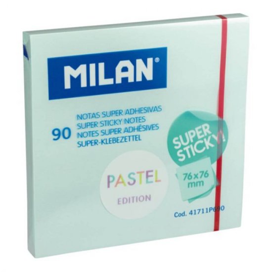 Notite Adezive Milan, Super Sticky, 90 File, 76x76 mm, Albastru Pal, Bloc Notes, Post-it, Sticky Notes, Bloc de Hartie, Notite Adezive, Post-it-uri, Notite pentru Birou, Memo Adezive, Notite Adezive Albastre