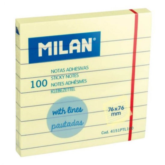 Notite Adeziv Milan, Liniate, 100 File, 76x76 mm, Galben Pal, Bloc Notes, Post-it, Sticky Notes, Bloc de Hartie, Notite Adezive, Post-it-uri, Notite pentru Birou, Memo Adezive