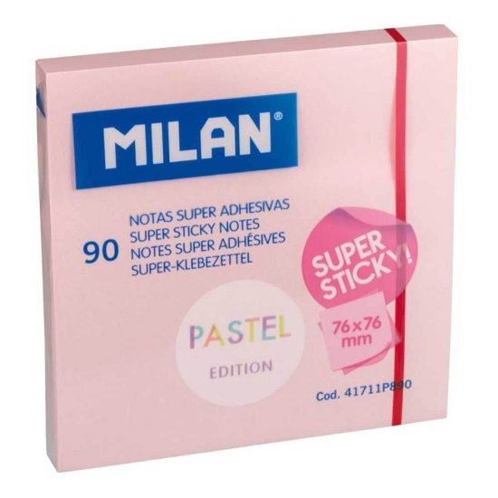 Notite Adezive Milan, Super Sticky, 90 File, 76x76 mm, Roz Pal, Bloc Notes, Post-it, Sticky Notes, Bloc de Hartie, Notite Adezive, Post-it-uri, Notite pentru Birou, Memo Adezive, Notite Adezive Roz