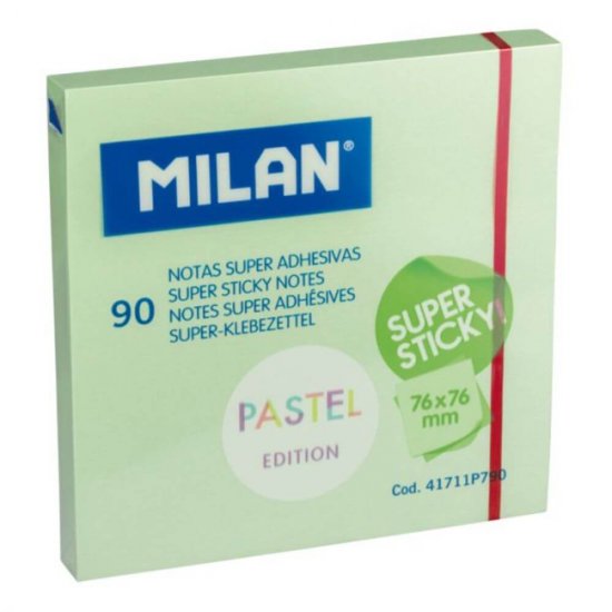 Notite Adezive Milan, Super Sticky, 90 File, 76x76 mm, Verde Pal, Bloc Notes, Post-it, Sticky Notes, Bloc de Hartie, Notite Adezive, Post-it-uri, Notite pentru Birou, Memo Adezive, Notite Adezive Verzi