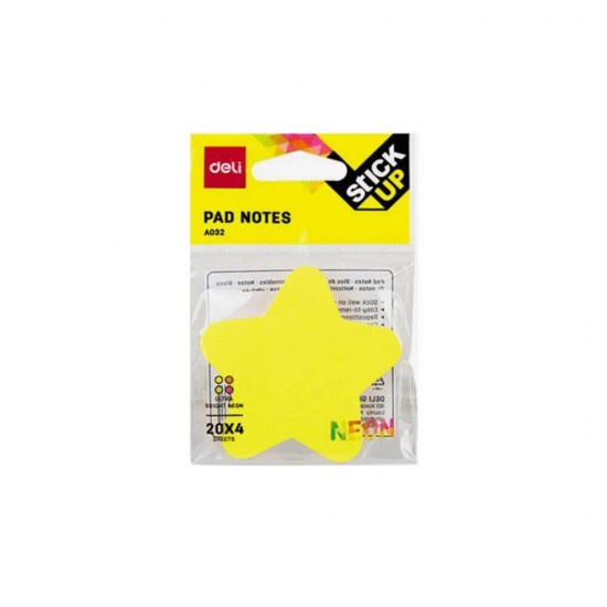 Notite Adezive Deli Stick Up, Stea, 76x76 mm, 4 Culori Neon, 80 File/Set, Notite Adezive Stea, Notite Adezive Model Stea, Notite Adezive Forma Stea, Notes Adeziv Deli, Notite Adezive Colorate, Notite Autoadezive Colorate