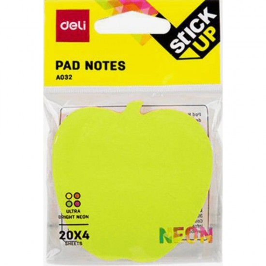 Notite Adezive Deli Stick Up, Mar, 76x76 mm, 4 Culori Neon, 80 File/Set, Notite Adezive Mar, Notite Adezive Model Mar, Notite Adezive Forma Mar, Notes Adeziv Deli, Notite Adezive Colorate, Notite Autoadezive Colorate