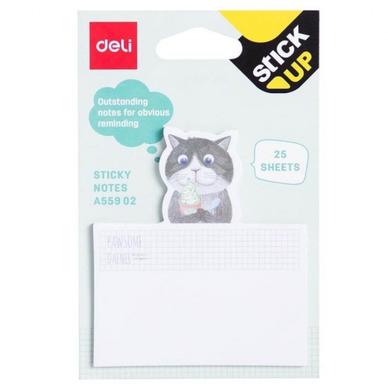 Notite Adezive Deli Stick Up, cu Pisica, 75x84 mm, 25 File/Set, Notite Adeziv cu Pisica, Notite Adezive cu Pisici, Biletele Adezive cu Pisica, Biletele Adezive cu Pisici, Bloc Notes Adeziv cu Pisica