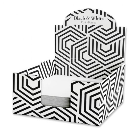 Cub de Hartie Black and White, 9x9 cm, 500 File/Set, Albe, in Cutie, Notite cu Suport, Notes, Notes Adaconi, Notes Cub de Hartie, Bloc Notite Albe, Post-it din Hartie, Accesorii Birou