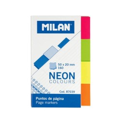 Set 10 Notite Adezive MILAN, 20x50 mm, 160 File, Multicolor Neon, Index Hartie cu Adeziv, Evidentiatoare pentru Carti si Caiete, Sticky Indexuri, Evidentiatoare Adezive de Pagina, Notite Adezive Index, Semne de Carte Adezive, Indexuri Adezive