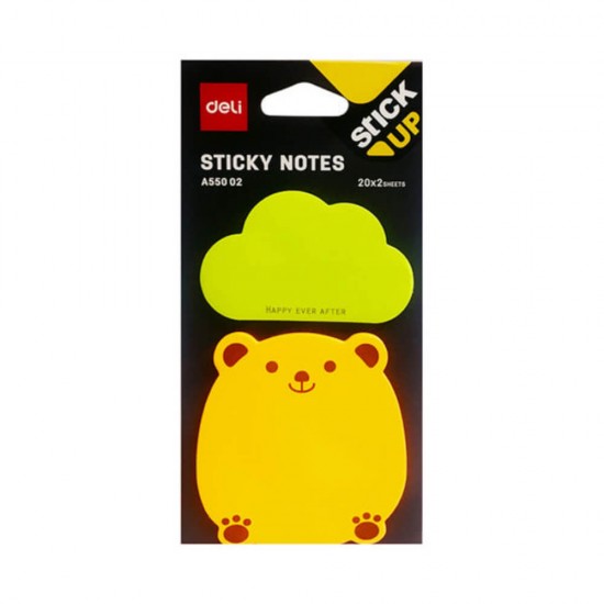 Notite Adezive Deli Stick Up, 40 File/Set, Model Nor si Ursulet, 76x76 mm, Notite Adezive Color, Notite Adezive Colorate, Biletele Adezive Color, Bloc Notes Adeziv Color, Notite Autoadeziv Color, Notite Adezive Stick Up, Notite Adezive Color Stick Up