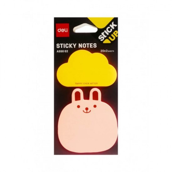 Notite Adezive Deli Stick Up, 40 File/Set, Model Nor si Iepuras, 76x76 mm, Notite Adezive Color, Notite Adezive Colorate, Biletele Adezive Color, Bloc Notes Adeziv Color, Notite Autoadeziv Color, Notite Adezive Stick Up, Notite Adezive Color Stick Up