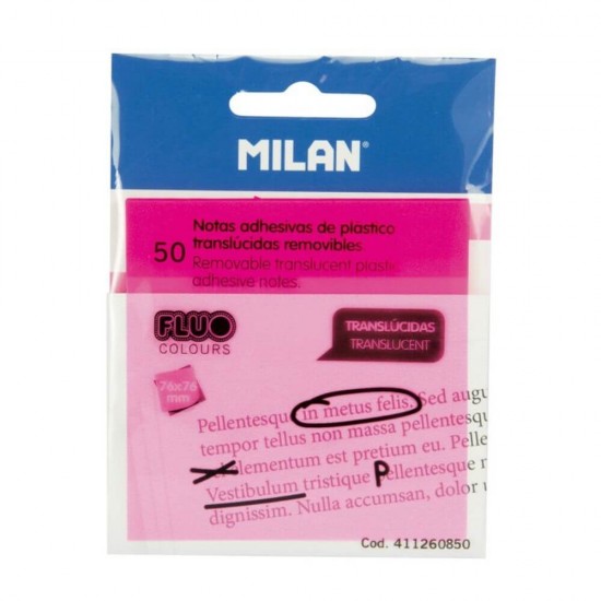 Notite Adezive MILAN, 76x76 mm, 50 File, Plastic Roz Fluorescent, Bloc Notes, Post-it, Sticky Notes, Bloc de Hartie, Memo Adeziv, Set Notite Adezive, Post-it-uri, Notite pentru Birou, MILAN Post-it