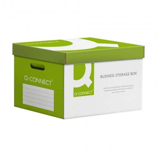 Container Arhivare cu Capac Detasabil, 515x305x350 mm, Verde, Containere Ranforsate, Containere Arhivare Q-CONNECT, Capacitate 6 Bibliorafturi