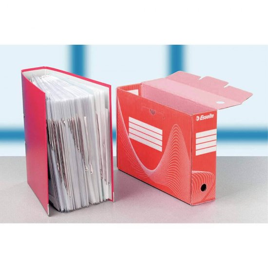 Cutie Arhivare A4 din Carton Esselte Boxy, Cotor 8 cm, Rosu, Cutie Carton pentru Documente, Cutie Carton in Format A4, Cutie A4 Carton Colorat, Cutie pentru Acte, Cutie pentru Hartii,