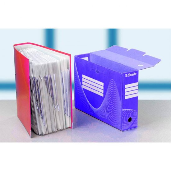 Cutie Arhivare A4 din Carton Esselte Boxy, Cotor 10 cm, Albastru, Cutie Carton pentru Documente, Cutie Carton in Format A4, Cutie A4 Carton Simplu, Cutie pentru Acte, Cutie pentru Hartii, Cutie A4 Carton Colorata