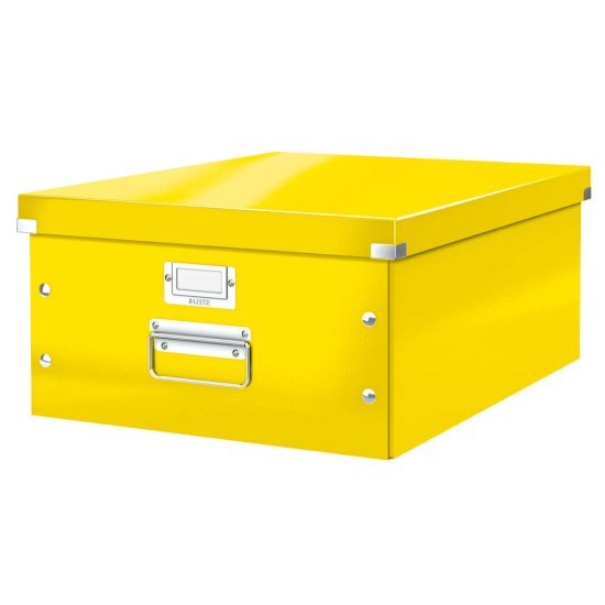 Cutie Depozitare Mare din Carton Solid Laminat Leitz Click and Store, 369x200x482, Galben, Cutie Carton Clasica, Cutie Depozitare Colorata, Cutie Mare pentru Obiecte, Cutie Mare Simpla, Cutie Rezistenta