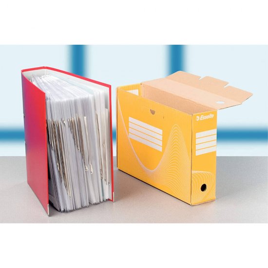 Cutie Arhivare A4 din Carton Esselte Boxy, Cotor 10 cm, Galben, Cutie Carton pentru Documente, Cutie Carton in Format A4, Cutie A4 Carton Simplu, Cutie pentru Acte, Cutie pentru Hartii, Cutie A4 Carton Colorata