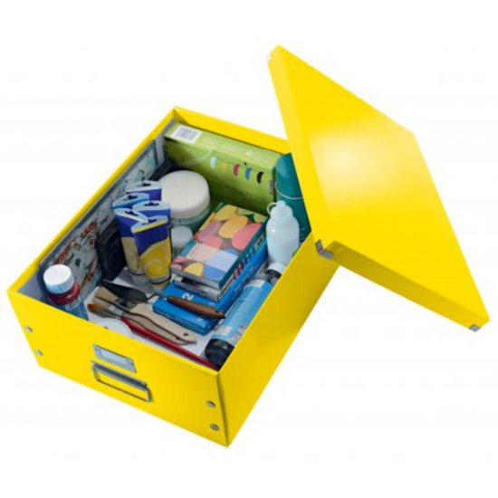 Cutie Depozitare Mare din Carton Solid Laminat Leitz Click and Store, 369x200x482, Galben, Cutie Carton Clasica, Cutie Depozitare Colorata, Cutie Mare pentru Obiecte, Cutie Mare Simpla, Cutie Rezistenta