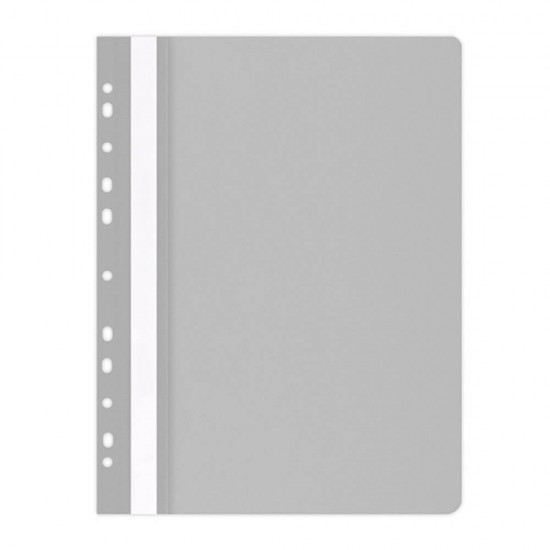 Dosare din Plastic cu Sina si Multiperforatii, 25 Buc/Set, 225x305 mm, Capacitate de 200 Coli, Culoare Gri, Dosare din Plastic OFFICE Products, Dosar din Plastic pentru Documente, Dosar cu Sina Si Multiperforatii