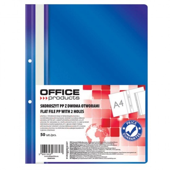 Dosare din Plastic cu Sina si Doua Perforatii, 50 Buc/Set, 225x305 mm, Capacitate 200 Coli, Culoare Albastru Inchis, Dosar din Plastic OFFICE Products, Dosar pentru Documente, Mapa Documente, Dosare pentru Arhivare Documente