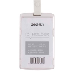 Ecuson Vertical Rigid pentru Carduri Deli, 54x85 mm, Alb, Capsa si Snur, Ecuson Carduri, Ecuson Legitimatie, Ecusoane Verticale, Ecusoane Carduri, Ecusoane Legitimatie, Ecuson Alb, Ecuson cu Snur, Ecuson cu Capsa, Ecusoane Albe, Ecusoane pentru Carduri