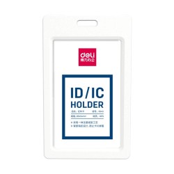 Ecuson Vertical Rigid pentru Carduri Deli, 54x90 mm, Alb, Deschidere Spate, Ecuson Carduri, Ecuson Legitimatie, Ecusoane Verticale, Ecusoane Carduri, Ecusoane Legitimatie, Ecuson Alb, Ecusoane Albe, Ecusoane pentru Carduri, Ecuson pentru Carduri