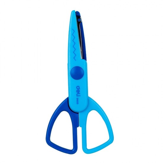 Foarfeca Scolara Crafting Deli Neon, Lama Zig Zag, Albastru, 13 cm, Foarfeca Lama Zig Zag pentru Scoala, Foarfeca Scolara Albastra, Foarfeca pentru Copii, Foarfeca Albastra pentru Copii, Foarfeca cu Varf Rotunjit, Foarfeca pentru Scoala