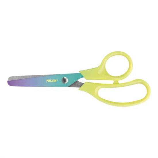 Foarfeca Milan, Otel Inoxidabil, Lama 13.4cm, Varf Rotunjit, Model Sunset, Galben, Foarfeca pentru Birou, Foarfeca pentru Scoala, Foarfece pentru Scoala, Foarfece Milan, Foarfece din Otel, Foarfece Scoala, Foarfeca pentru Casa, Foarfeca pentru Taiat