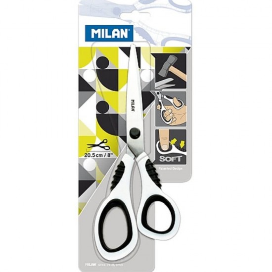 Foarfeca de Birou MILAN, Alba, Lungime 20.5 cm, Foarfeca MILAN, Foarfece Birou, Foarfece, Foarfeci Birou, Foarfeca, Foarfeca Universala, Foarfeca de Birou, Foarfeca pentru Hartie si Carton