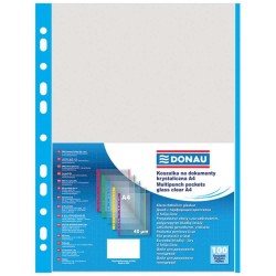 Set 100 Folii de Protectie A4 Verticale, Tip Coaja Portocala, Margine Albastra, 40 MIC, Folii Protectie Documente, Folie pentru Protectie Documente DONAU, Folii din Plastic pentru Documente, Folii Transparente cu Margine Color