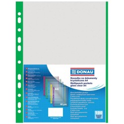 Set 100 Folii de Protectie A4 Verticale, Tip Coaja Portocala, Margine Verde, 40 MIC, Folii Protectie Documente, Folie pentru Protectie Documente DONAU, Folii din Plastic pentru Documente, Folii Transparente cu Margine Color