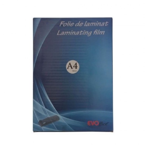 Folie Laminat A4 EVOffice, Dimensiune 216x303 mm, 80 MIC, 100 Coli/Top - Folie pentru Laminarea Documentelor
