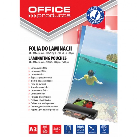 Folie Laminare A3, 426x303 mm,100 Coli/Top, Folii OFFICE Products, Accesorii Birou, 2x80 Microni