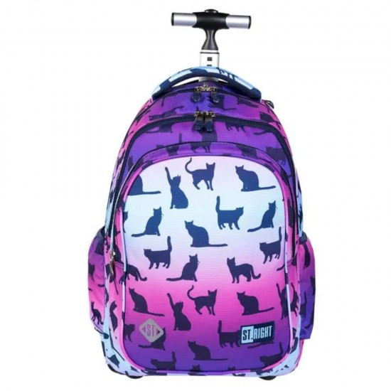 Ghiozdan Tip Troller Majewski, Fete, 3 Compartimente, 2 Buzunare, TB-01, Night Cats, Gama St. Right, Multicolor