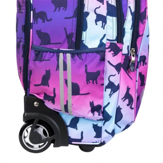 Ghiozdan Tip Troller Majewski, Fete, 3 Compartimente, 2 Buzunare, TB-01, Night Cats, Gama St. Right, Multicolor