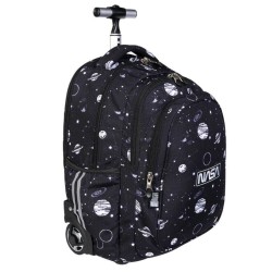 Ghiozdan Tip Troller Majewski, Baieti, 3 Compartimente, 2 Buzunare, TB-01, Planets, Gama St. Right, Negru cu Alb