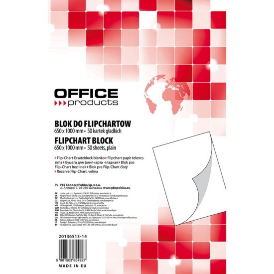 Hartie Flipchart OFFICE Products Velina, Dimensiune 65x100 cm, 50 Coli/Set, Rezerva Foi Flipchart, Instrumente de Prezentare