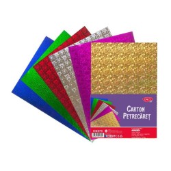 Hartie Cartonata Holografica DACO, 6 File/Top, 23x33 cm, 250 g/m², 6 Culori si 3 Modele, Hartie Cartonata Decorativa, Carton Colorat pentru Decoratiuni, Hartie Cartonata Set, Top Coli Decorative Cartonate, Top Hartie Cartonata Holografica