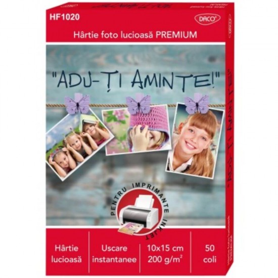 Hartie Foto DACO, 10x15 cm, 50 Coli/Top, 200 g/m², pentru Imprimanta Ink-Jet, Hartie Foto, Hartie Foto 10x15, Hartie Foto Lucioasa, Hartie Foto Glossy, Hartie Foto Ink-Jet, Hartie Fotografica, Hartie Foto Daco, Hartie Foto 200 g, Hartie Tip Foto