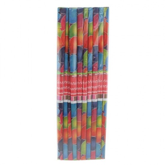 Hartie Creponata Imprimata DACO, 50x200 cm, 10 Buc/Set, Model Baloane, Multicolor, Hartie Creponata, Hartie pentru Decorat, Set Hartie Creponata, Rola Hartie Creponata Colorata, Role Hartie Creponata, Foi Hartie Creponata, Hartie Colorata Creponata