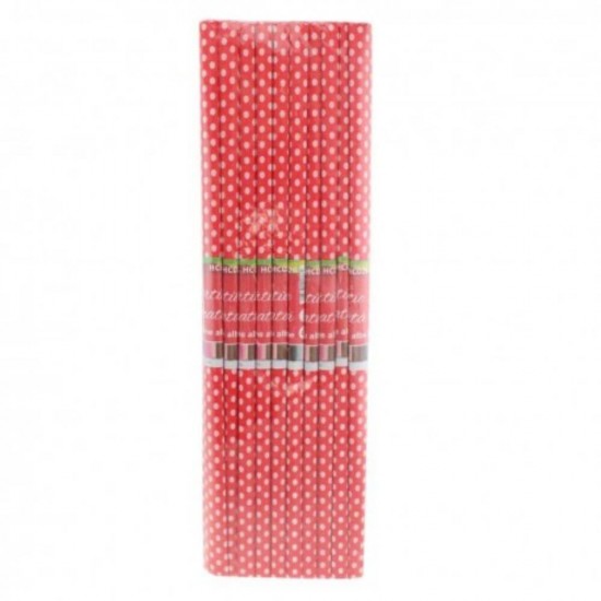 Hartie Creponata Imprimata DACO, 50x200 cm, 10 Buc/Set, Model Buline, Rosu/Alb, Hartie Creponata, Hartie pentru Decorat, Set Hartie Creponata, Rola Hartie Creponata Colorata, Role Hartie Creponata, Foi Hartie Creponata, Hartie Colorata Creponata