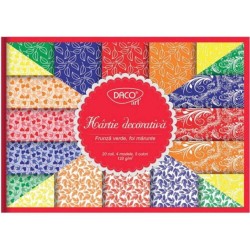Hartie Decorativa DACO A4, Model Frunze, 20 Coli/Top, 120 g/m², 5 Culori, Hartie Colorata Decorativa, Bloc Hartie Decorativa, Modele Hartie Decorativa, Hartie Decorativ Speciala, Set Hartie cu Modele, Hartie Decorativa cu Model