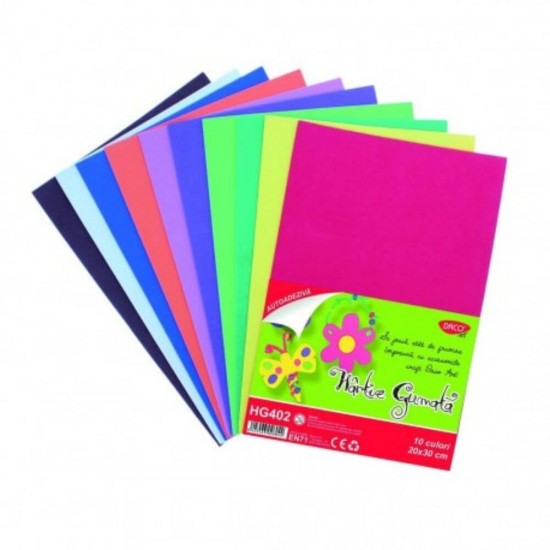 Hartie Gumata Autoadeziva DACO, 20x30 cm, 10 Coli/Top, 10 Culori, Hartie Gumata Autoadeziva, Hartie Gumata, Hartie Autoadeziva, Hartie Gumata pentru Scoala, Hartie Gumata Colorata, Hartie Autoadeziva Colorata, Rechizite Scolare