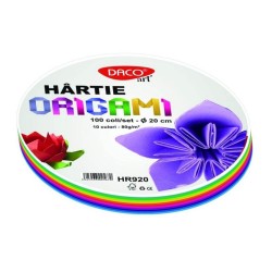 Hartie Rotunda Origami DACO, 20 cm,100 Coli/Top, Multicolor, 80 g/m², Hartie Origami Colorata, Hartie Rotunda pentru Origami, Coli pentru Origami, Produse de Hartie