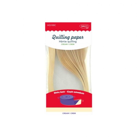 Hartie Quilling DACO, 42.5x0.5 cm, 100 Fasii/Set, Crem, Capat Autoadeziv, Hartie Quilling Autoadeziva, Hartie Quilling cu Adeziv, Fasii Quilling Adezive, Hartii Colorate Quilling, Produse de Hartie, Banda Hartie Quilling