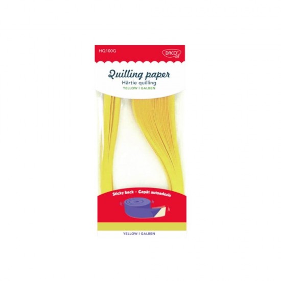 Hartie Quilling DACO, 42.5x0.5 cm, 100 Fasii/Set, Galbena, Capat Autoadeziv, Hartie Quilling Autoadeziva, Hartie Quilling cu Adeziv, Fasii Quilling Adezive, Hartii Colorate Quilling, Produse de Hartie, Banda Hartie Quilling