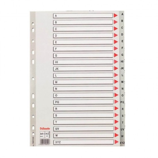 Index A4 Maxi Esselte, cu 20 Separatoare A-Z, Plastic, Gri, Index de Plastic cu Separatoare A Z, Index de Plastic cu Separatoare Alfabet, Index de la A la Z, Index Arhiva, Index Dosar, Index Caiet Mecanic, Index Organizare, Index Biblioraft