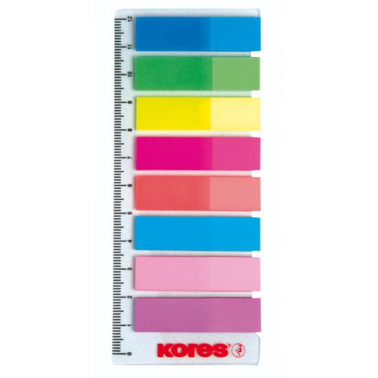 Index din Plastic Kores, 8 Culori, 15 File/Culoare, Rigla, 12x45 mm, Indexuri, Evidentiatoare Documente, Evidentiatoare Carti, Evidentiatoare Caiete, Evidentiatoare de Pagina, Index Plastic, Indexuri din Plastic, Evidentiatoare Colorate